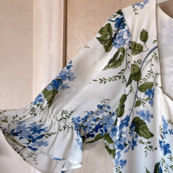 Reformation Constance Top Blue White Floral Puff Sleeve Blouse Size 12 - Picture 5 of 14